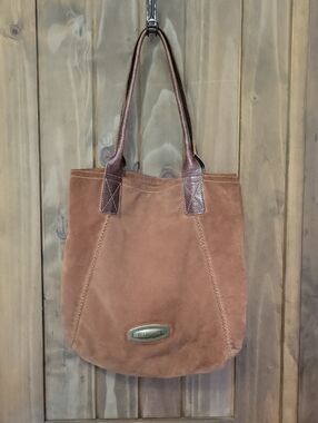 Genuine Leather, Made In Italy,Suede Tote Bag with Leather Handles - Rust Brown